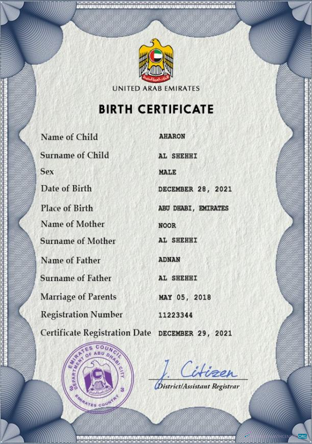 Download UAE vital record birth certificate PSD template Photoshop template